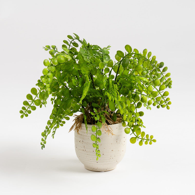 28cm Artificial Fern Plant in Speckled Ceramic Pot